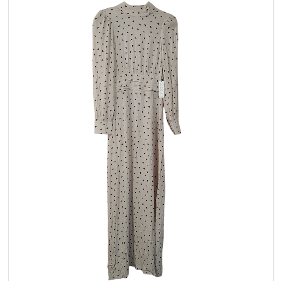 Flynn Skye High Collar Hearts Long Sleeve Open Back Maxi Dress Size S - Picture 1 of 9